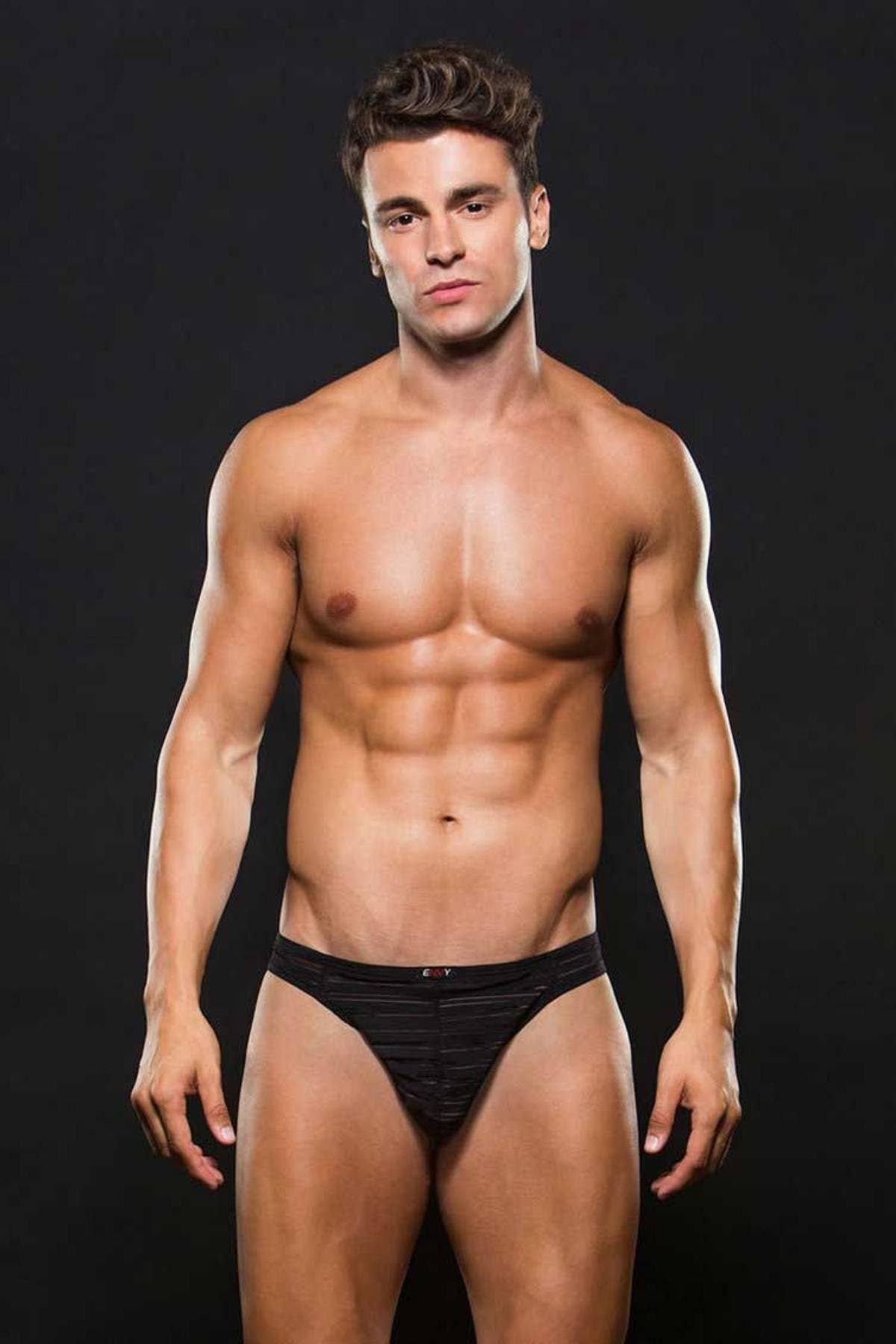 Envy Black Microfiber Striped Thong