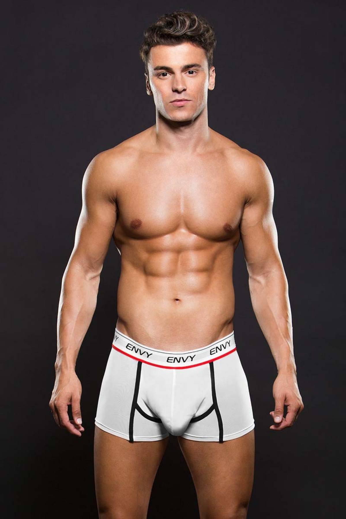 Envy White Logo Elastic Low Rise Mesh Trunk