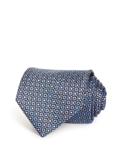 Ermenegildo Zegna Neat Medallion Silk Classic Tie Blue Fan