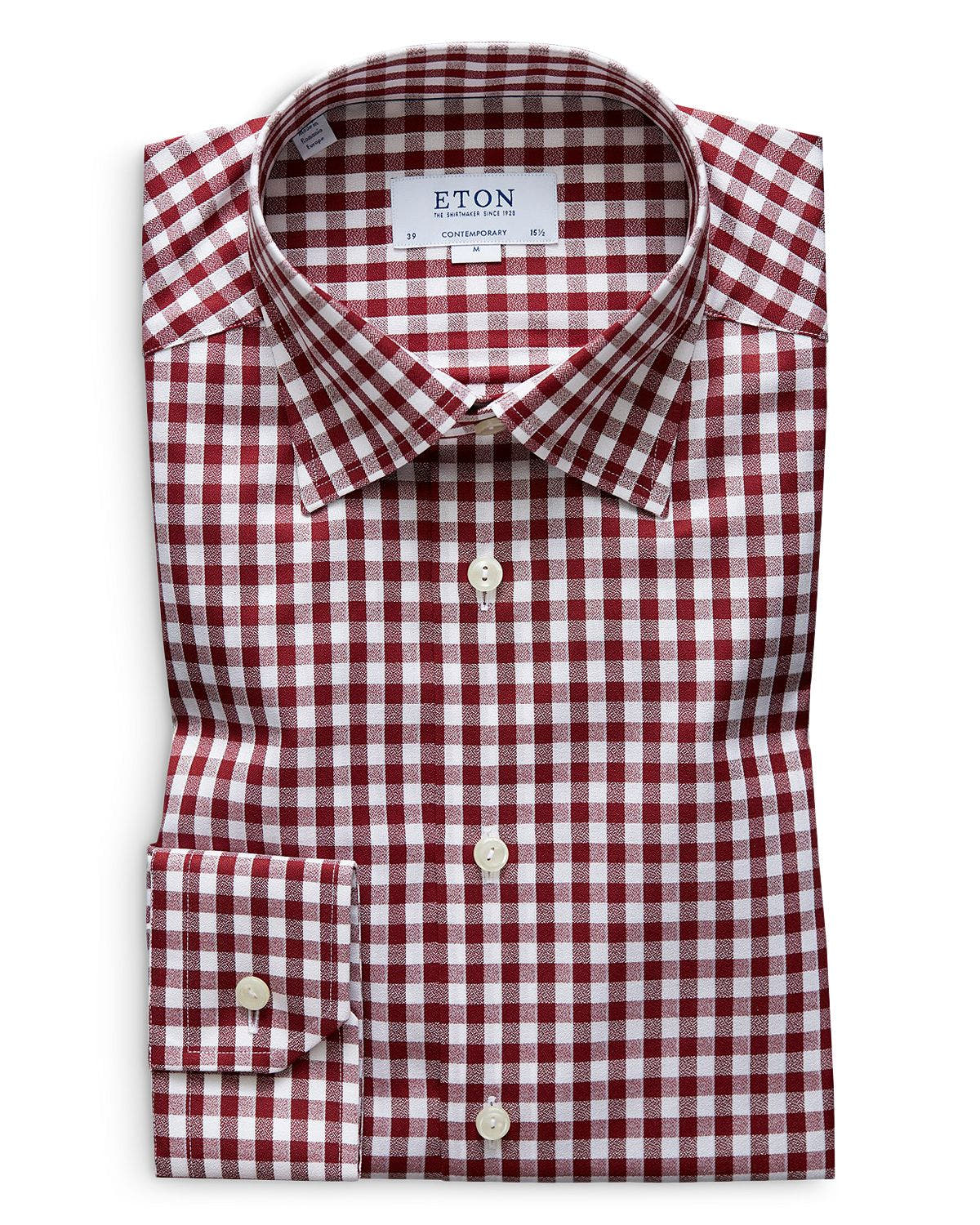 Eton Brushed Gingham Regular Fit Dress Shirt Burgundy