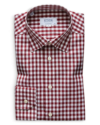 Eton Brushed Gingham Regular Fit Dress Shirt Burgundy