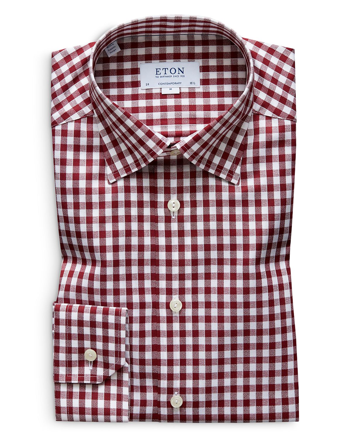 Eton Brushed Gingham Regular Fit Dress Shirt Burgundy