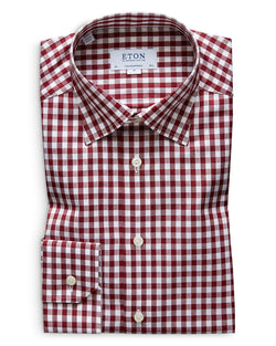 Eton Brushed Gingham Regular Fit Dress Shirt Burgundy thumbnail 1