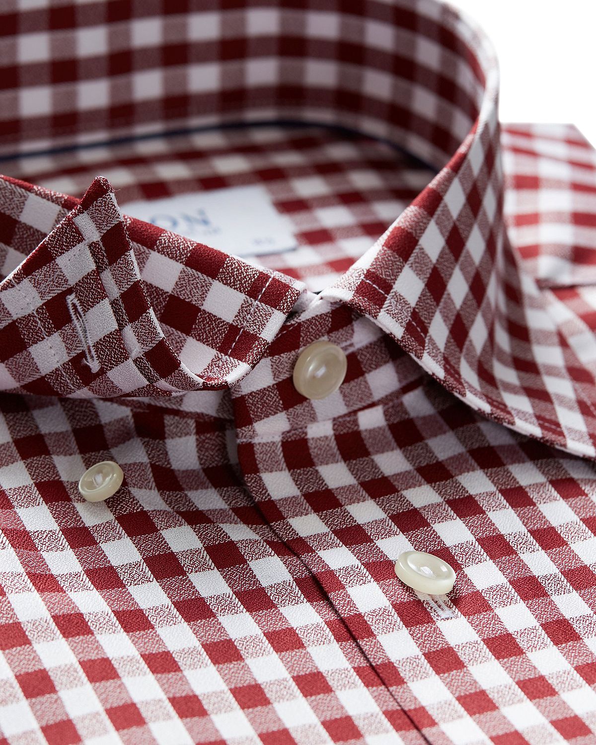 Eton Brushed Gingham Regular Fit Dress Shirt Burgundy