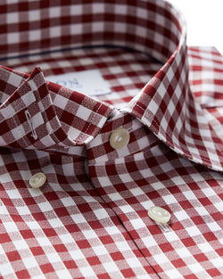 Eton Brushed Gingham Regular Fit Dress Shirt Burgundy thumbnail 2