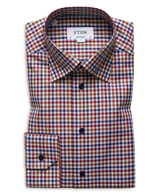 Eton Houndstooth-check Slim Fit Dress Shirt Blue