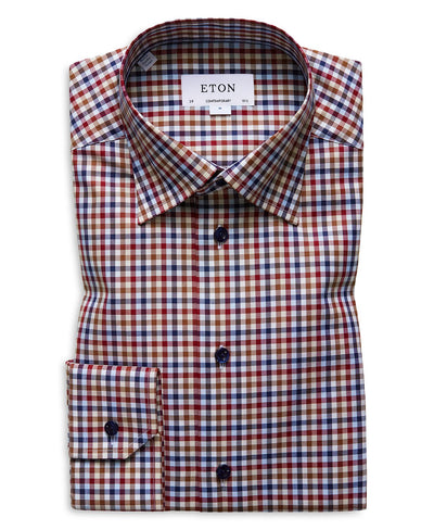 Eton Houndstooth-check Slim Fit Dress Shirt Blue