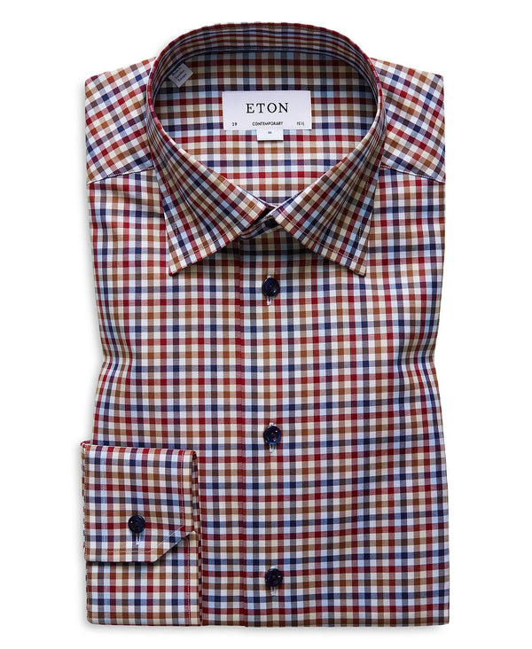 Eton Houndstooth-check Slim Fit Dress Shirt Blue