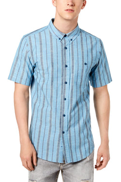Ezekiel Blue Textured YarnDyed Stripe Halston Pocket Shirt thumbnail 1