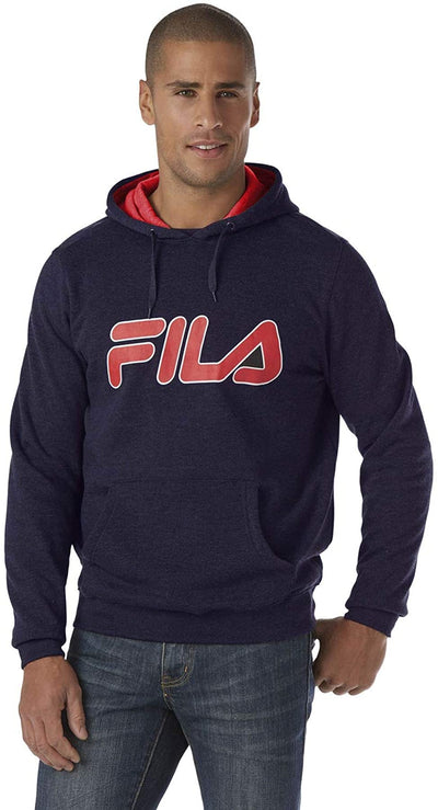FILA Fila Mens Medium Blue Graphic Logo Pocket Heavy Pullover Hoodie Sweatshirt