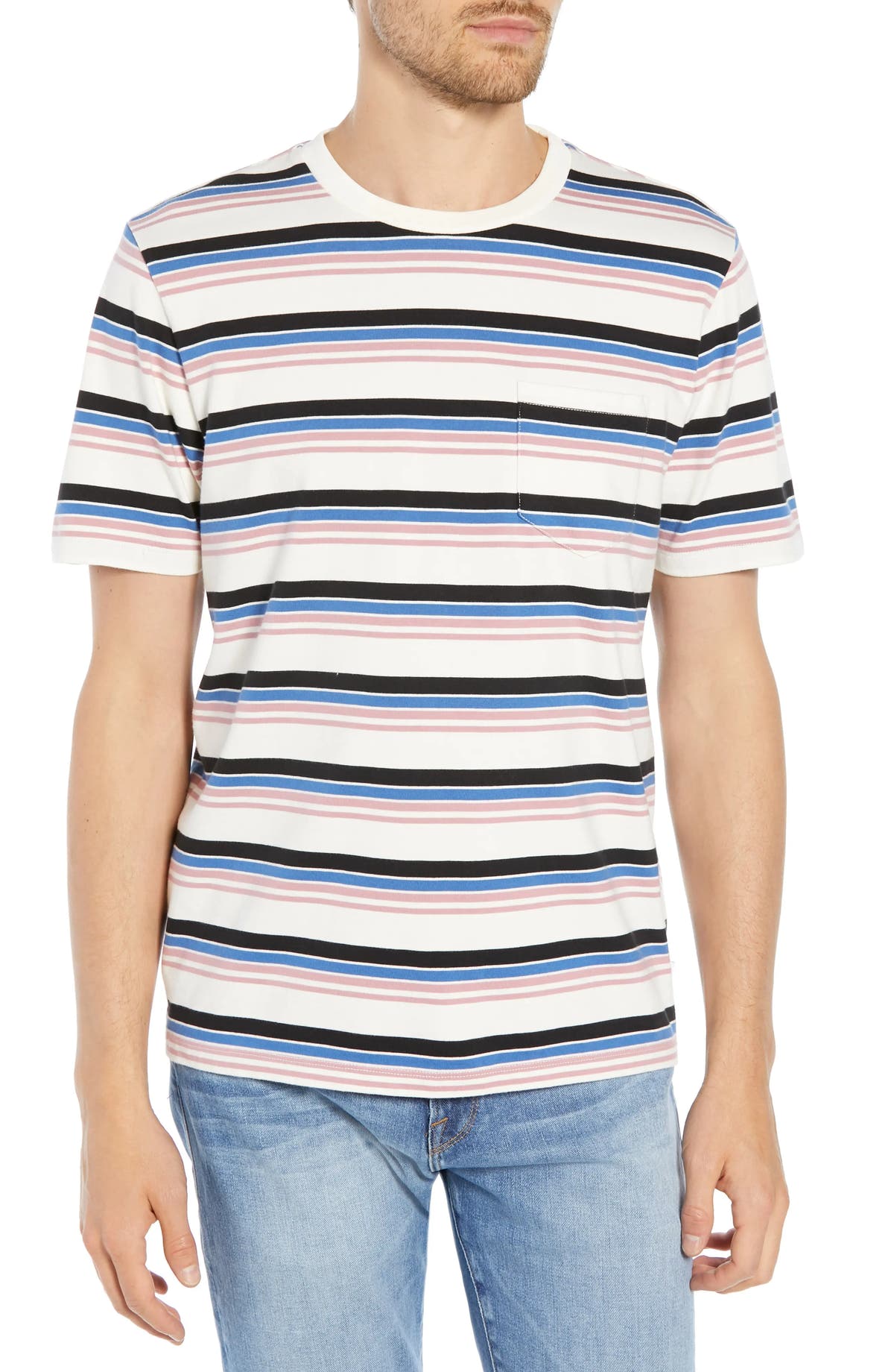 FRAME Men's Frame Slim Stripe Pocket T-Shirt Ivory