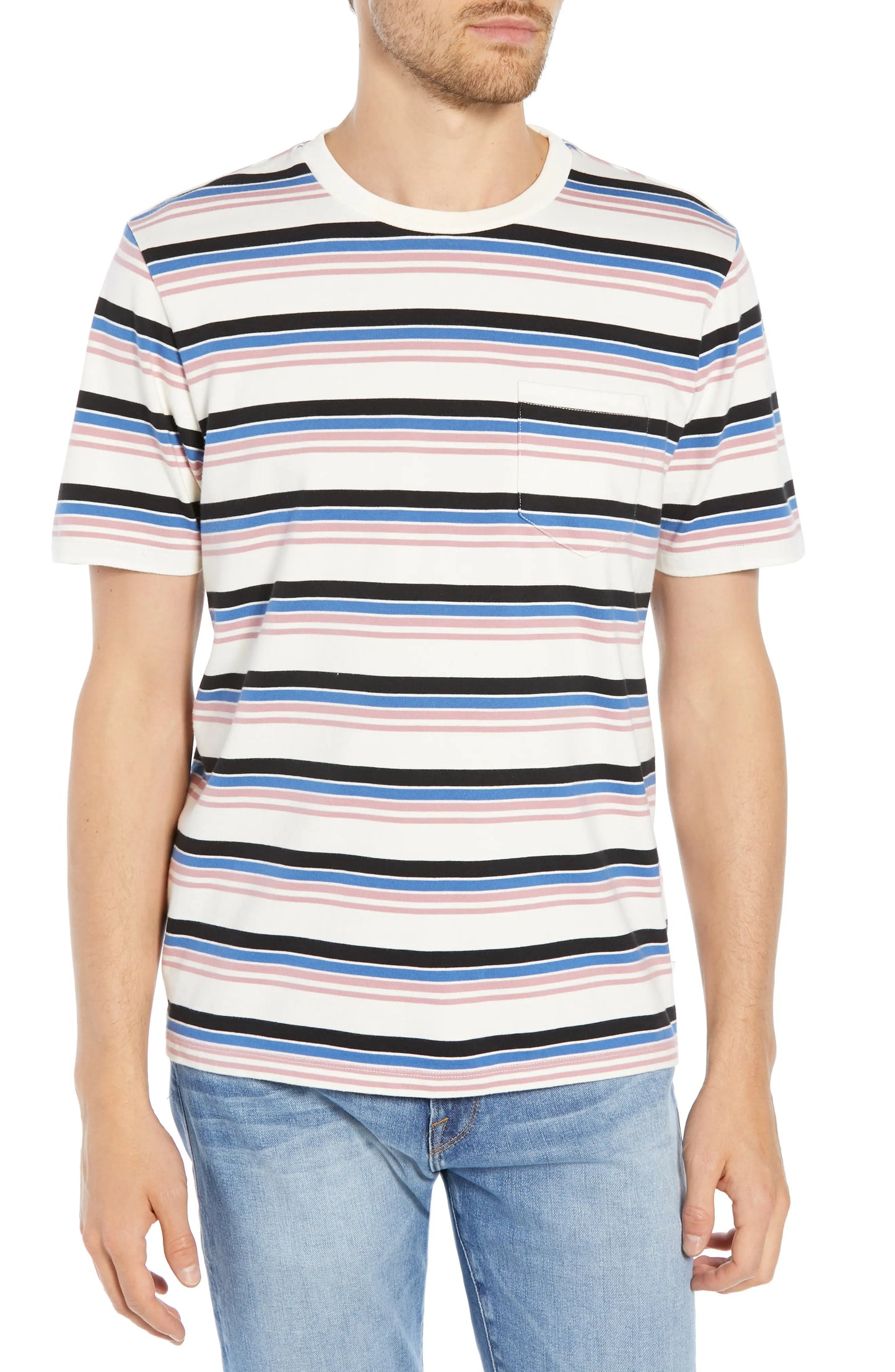FRAME Men's Frame Slim Stripe Pocket T-Shirt Ivory