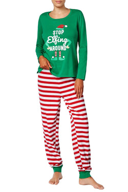 Family PJs Green/Red Striped Elfing Around 2pc Pajama Set thumbnail 1