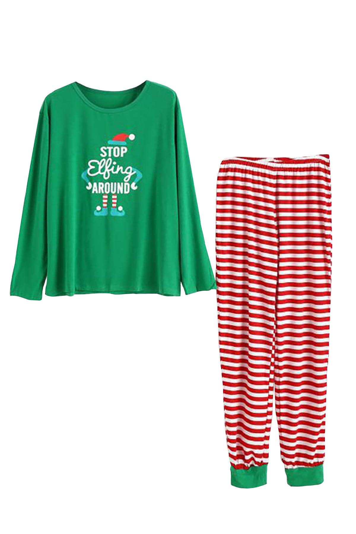 Family PJs Green/Red Striped Elfing Around 2pc Pajama Set