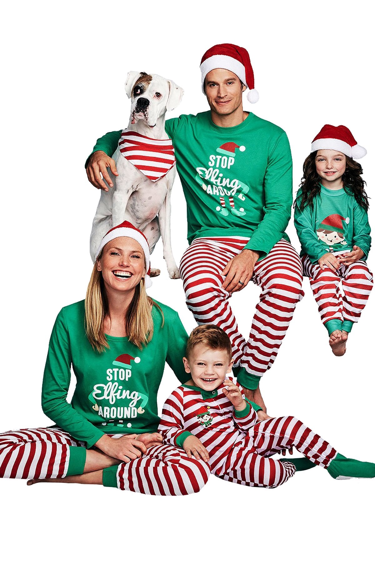 Family PJs Green/Red Striped Elfing Around 2pc Pajama Set