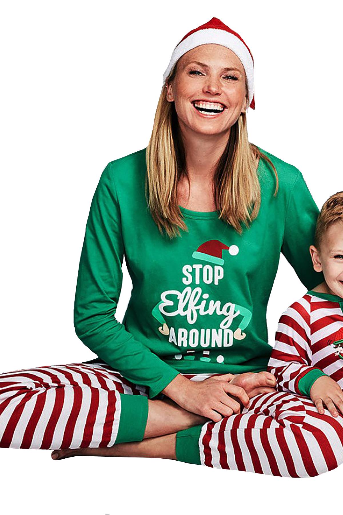 Family PJs Green/Red Striped Elfing Around 2pc Pajama Set