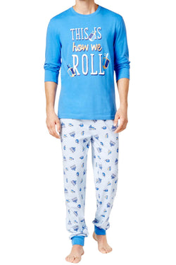 Family PJs Men Blue Dreidle/Hanukkah Pajama Set thumbnail 1