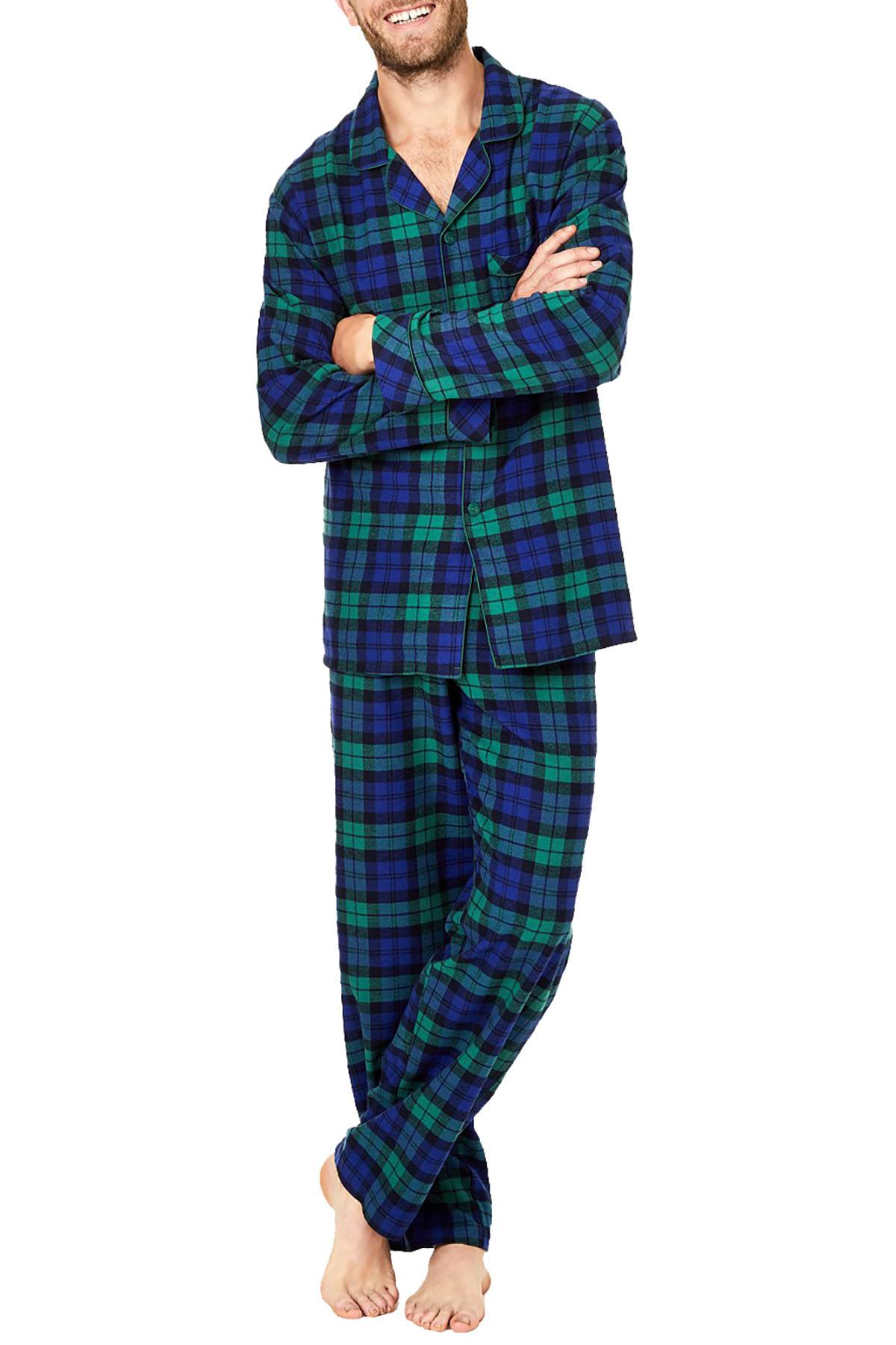 Family PJs Men Holiday Plaid Pajama Set in Black Watch Plaid