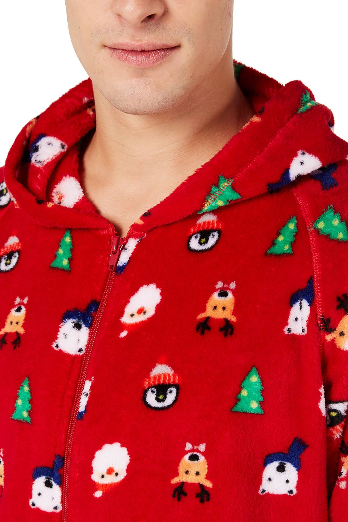 Family PJs Men Hooded Onesie Pajama in Santa and Friends