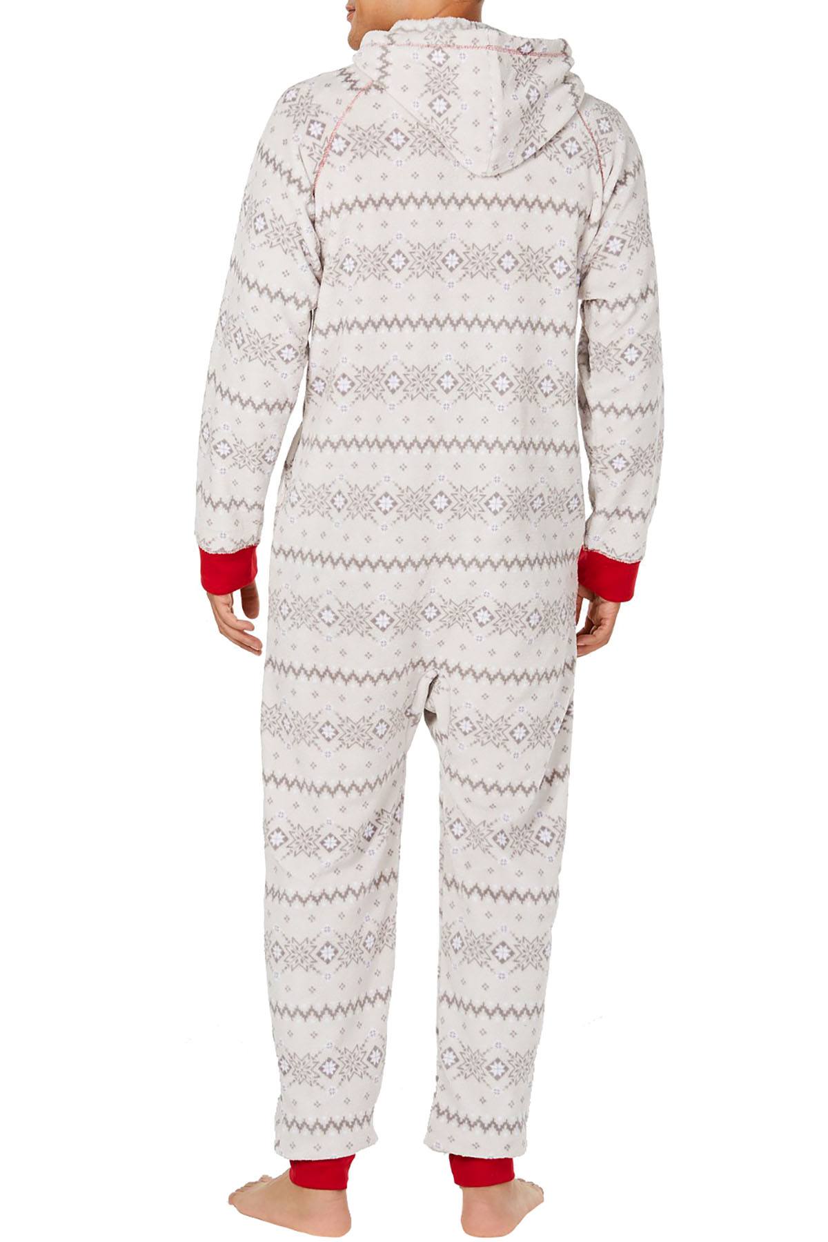 Family PJs Men Hooded Pajama Onesie in Winter Fairisle