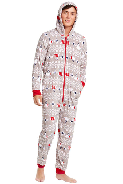 Family PJs Men Polar Bear Hooded Onesie Pajama