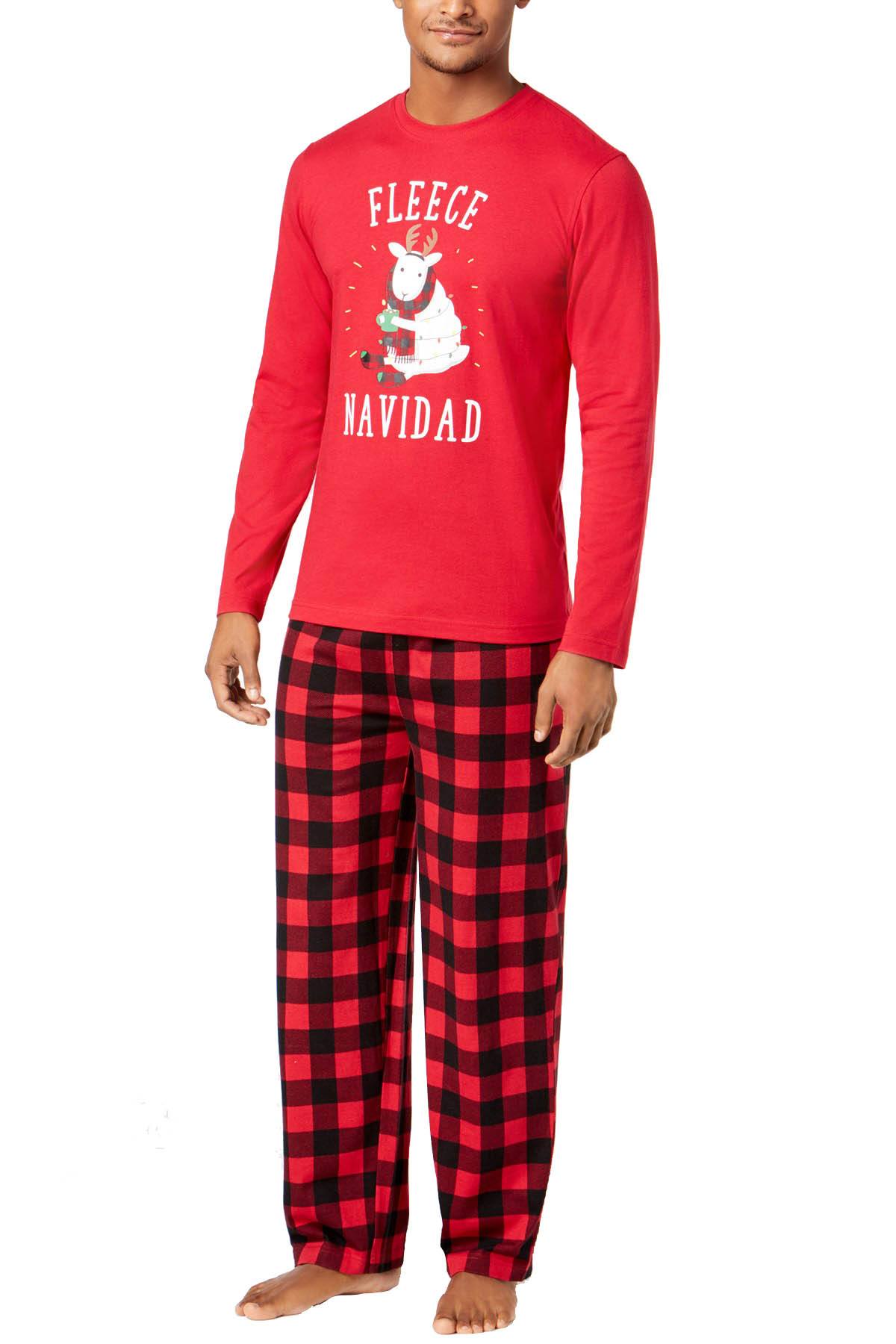 Family PJs Men Red Check Fleece Navidad Pajama Set