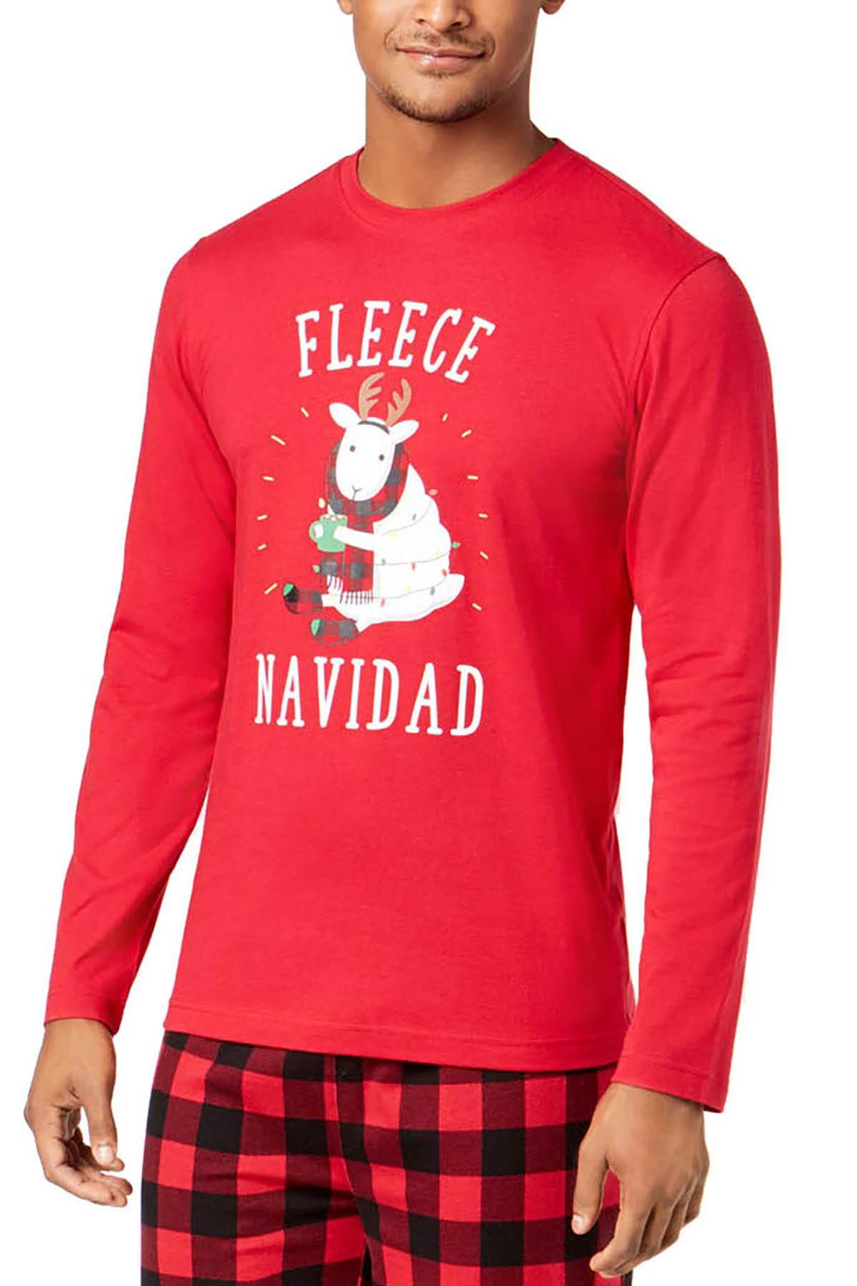 Family PJs Men Red Fleece Navidad Graphic Print Tee