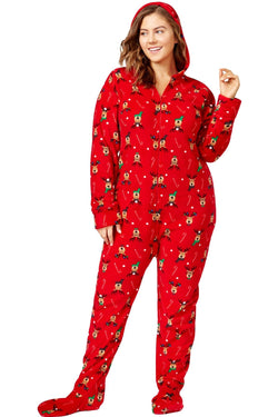 Family PJs PLUS Red/Reindeer Holiday Hooded/Footed Pajama Jumpsuit thumbnail 2