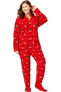 Family PJs PLUS Red/Reindeer Holiday Hooded/Footed Pajama Jumpsuit thumbnail 3