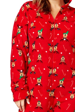 Family PJs PLUS Red/Reindeer Holiday Hooded/Footed Pajama Jumpsuit thumbnail 4
