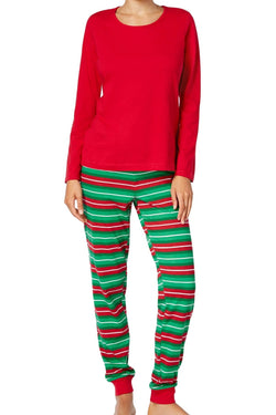 Family PJs Red/Green Holiday-Stripe Knit Pajama Set thumbnail 2