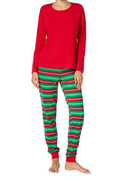 Family PJs Red/Green Holiday-Stripe Knit Pajama Set thumbnail 1