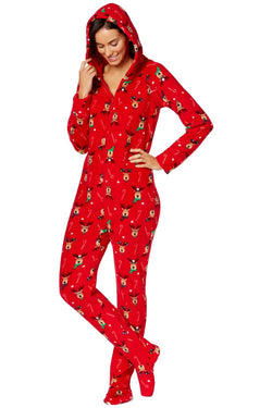 Family PJs Red/Reindeer Holiday Hooded/Footed Pajama Jumpsuit thumbnail 2