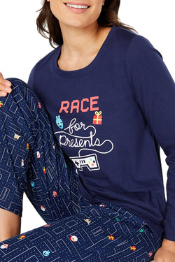Family PJs Women's Holiday Pajama Set in Race For Presents thumbnail 2