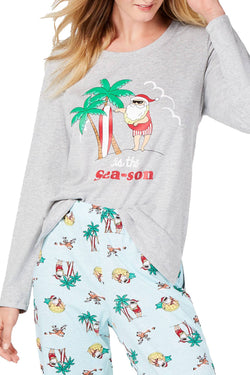 Family PJs Women's Holiday Pajama Set in Tropical Santa thumbnail 3