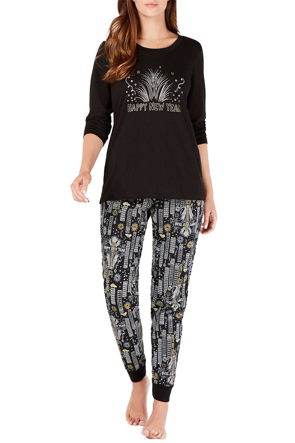 Family PJs Women's New Year Pajama Set in Black