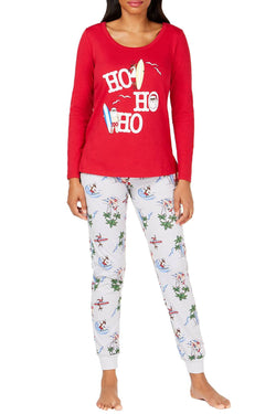 Family PJs Women's Pajama Set in Surfing Beach Santa thumbnail 1