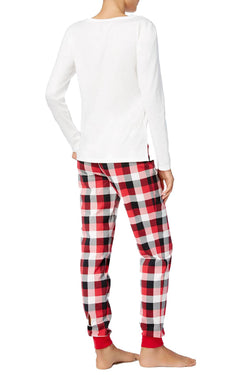 Family PJs Women's Winter Pajama Set in Bearly Awake White/Buffalo Plaid thumbnail 2
