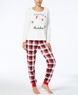 Family PJs Women's Winter Pajama Set in Bearly Awake White/Buffalo Plaid thumbnail 3