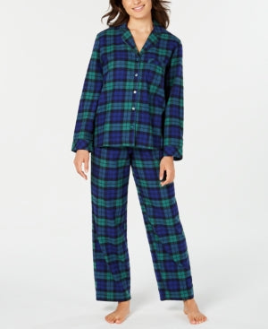 Family Pajamas Matching Women's Black Watch Plaid Flannel Pajama Set