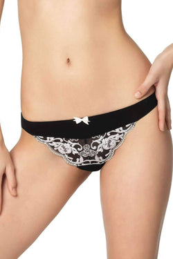 Felina Black Floral Embroidered-Lace Priscilla Thong thumbnail 1