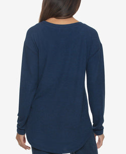 Felina Wo Super Soft Brushed Jersey Crew Neck Loungewear Top Navy thumbnail 2