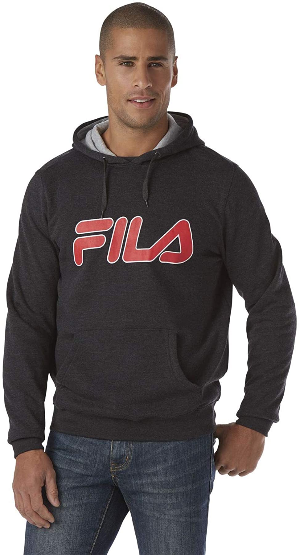 Fila Men's Filled Outline Graphic Logo Front Pocket Heavy Fleece Hoodie