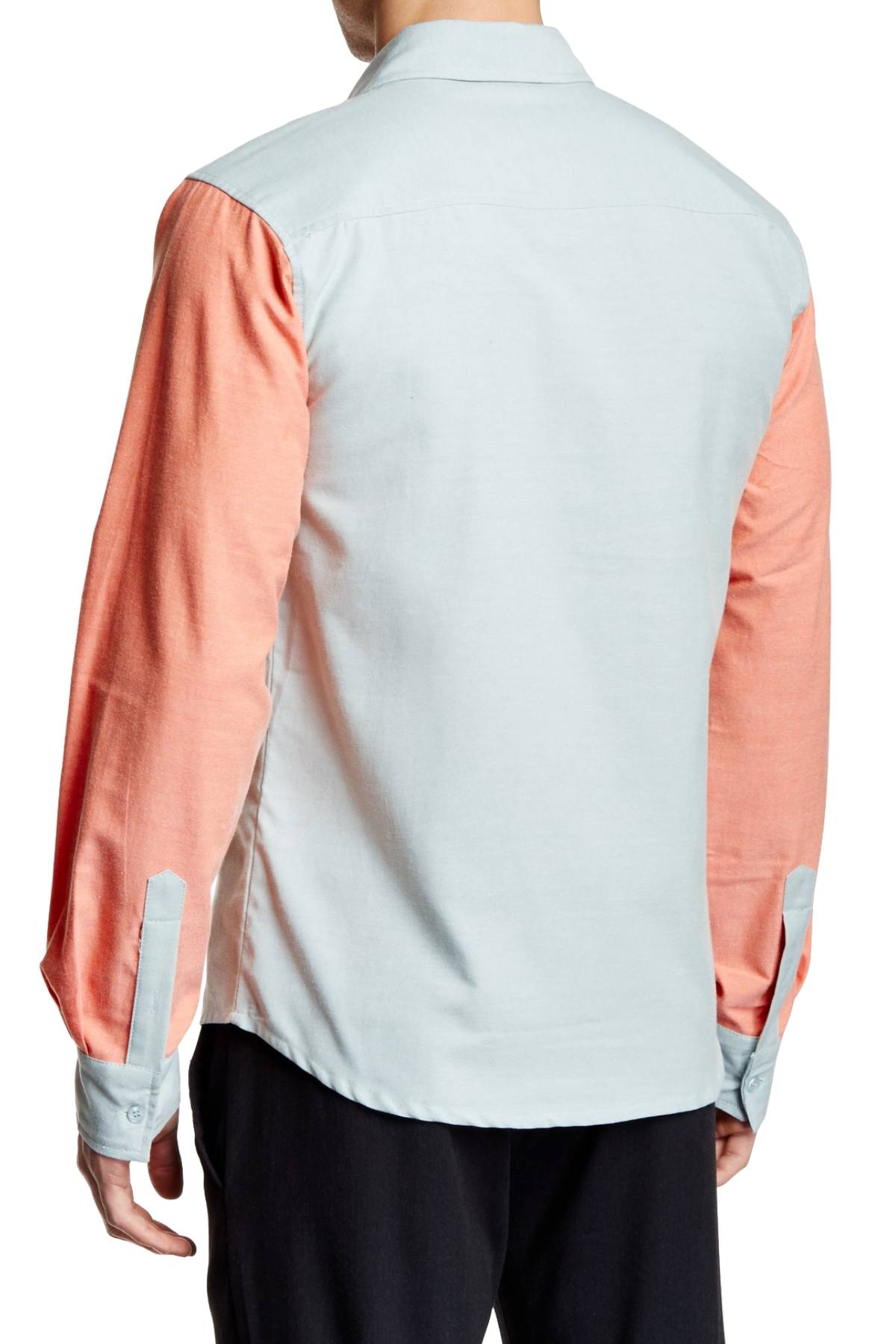 Filthy Etiquette Green/Salmon Robert Color-Block Button-Up