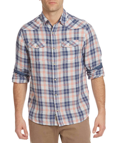 Flag & Anthem Bandon Plaid Snap Down Casual Shirt / Blue