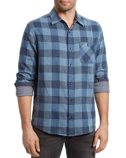 Flag & Anthem Delphi Cotton Heathered Plaid Slim Fit Button-up Shirt Blue thumbnail 1