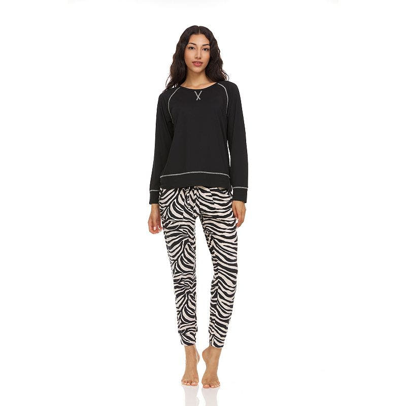 Flora By FloFlora by Flora Nikrooz Audrey Solid T-Shirt & Printed Velour Pajama Pants Set