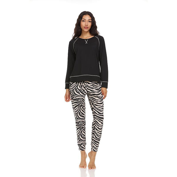 Flora By FloFlora by Flora Nikrooz Audrey Solid T-Shirt & Printed Velour Pajama Pants Set