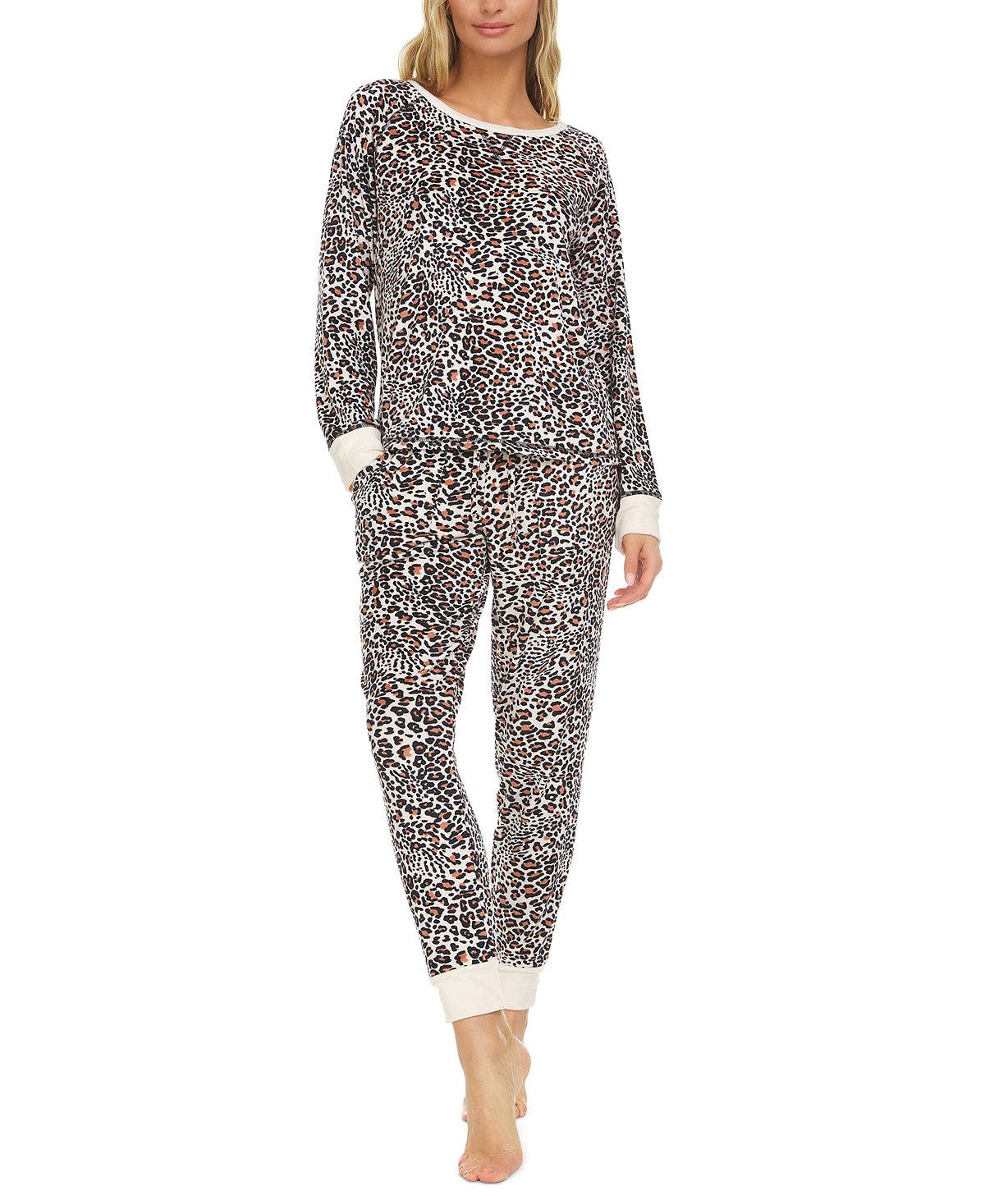 Flora By Flora Nikrooz Leslie Printed Velour Pajama Set Cream