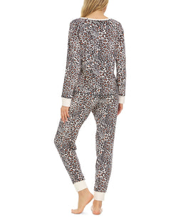 Flora By Flora Nikrooz Leslie Printed Velour Pajama Set Cream thumbnail 2